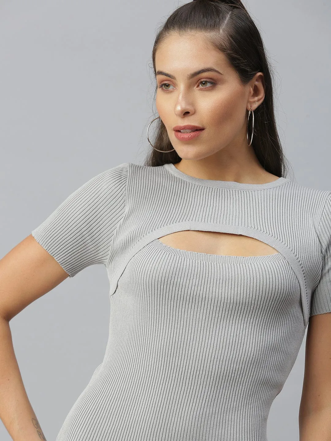 Women's Grey Striped A-Line Dress Daily Movement Neutral Layer