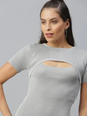 Women's Grey Striped A-Line Dress Daily Movement Neutral Layer