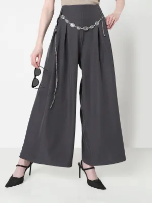 Odor Resistant Minimal Comfort Women's Grey Wide Leg Trousers with Belt