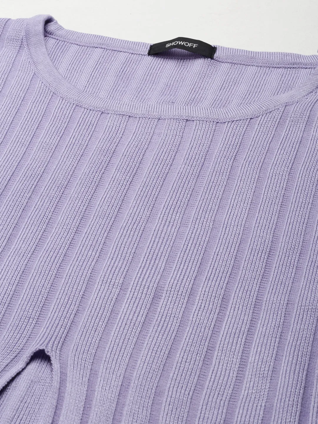 Basic Layer Women's Lavender Ribbed Cut Outs Cotton Crop Top