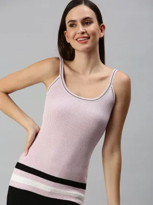 Light Volume Flattering Silhouette Women's Lavender Striped A-Line Dress