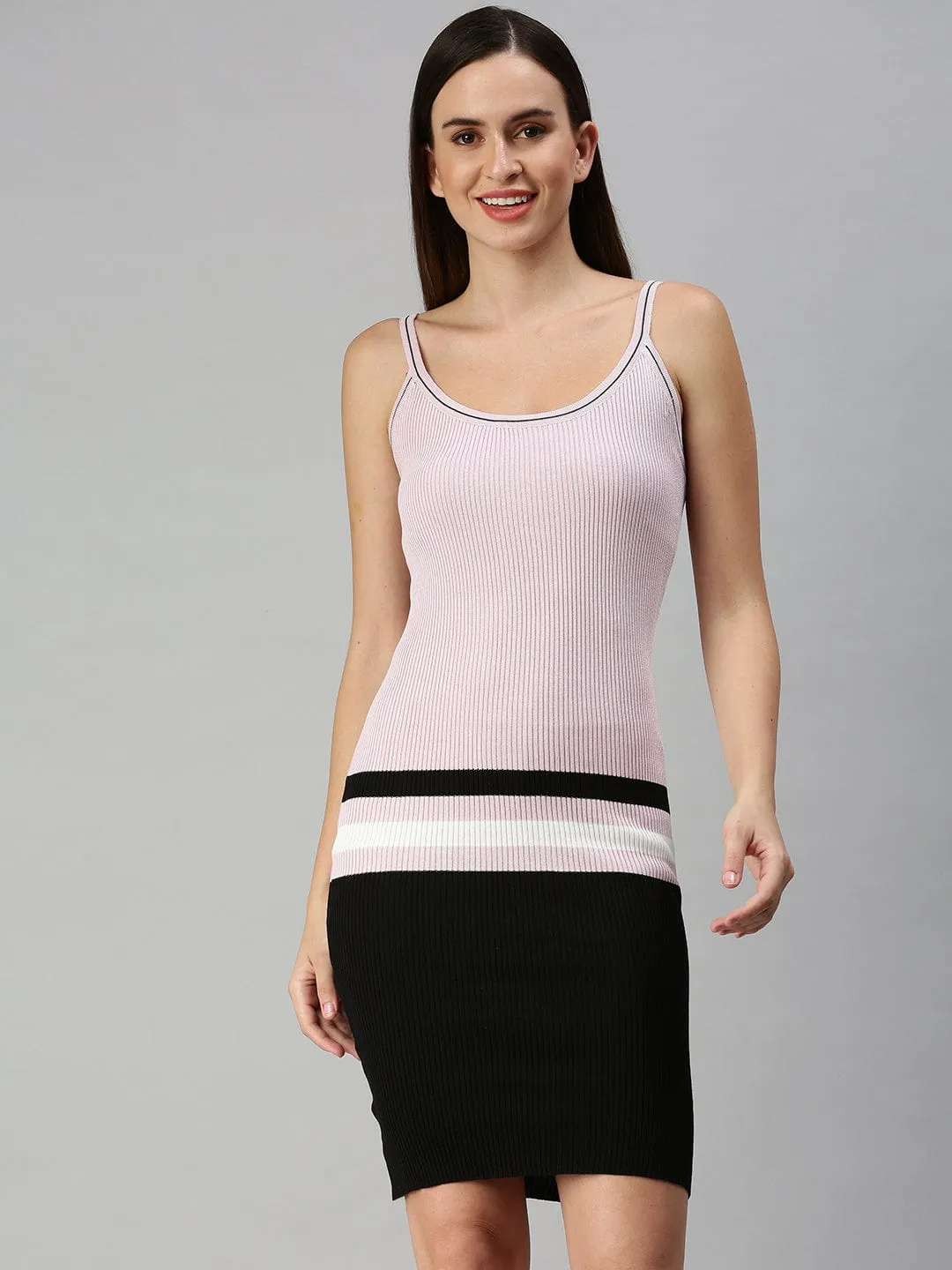 Women's Lavender Striped A-Line Dress Beauty Feel Fitted Mood