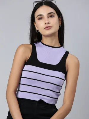Quick Comfort Design Women's Lavender Striped Sleeveless Crop Top