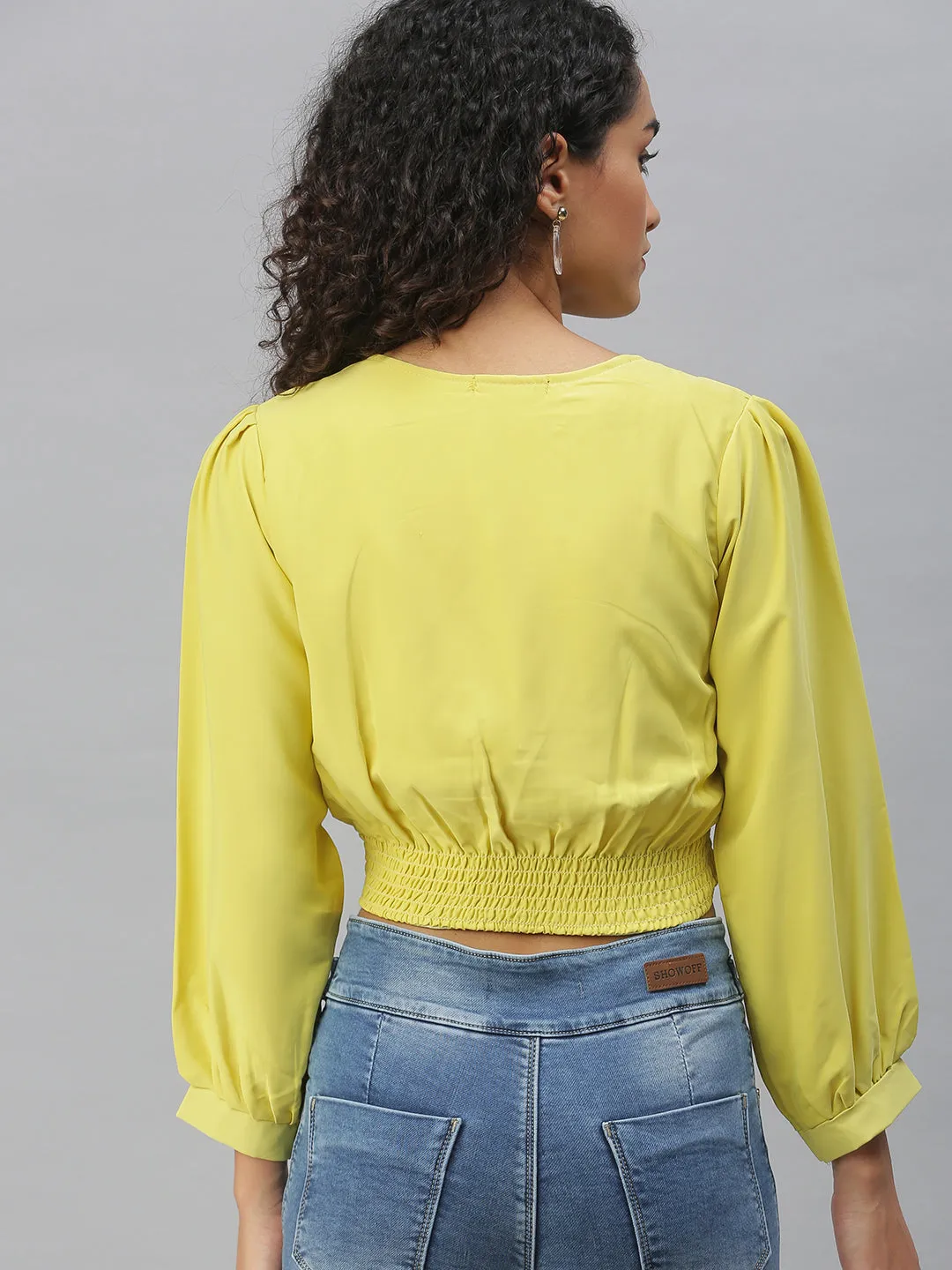 Comfy Look Wear Women's Lime green Crepe Cinched Waist Crop Top