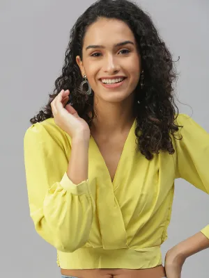 Ultimate Comfort Women's Lime green Crepe Cinched Waist Crop Top