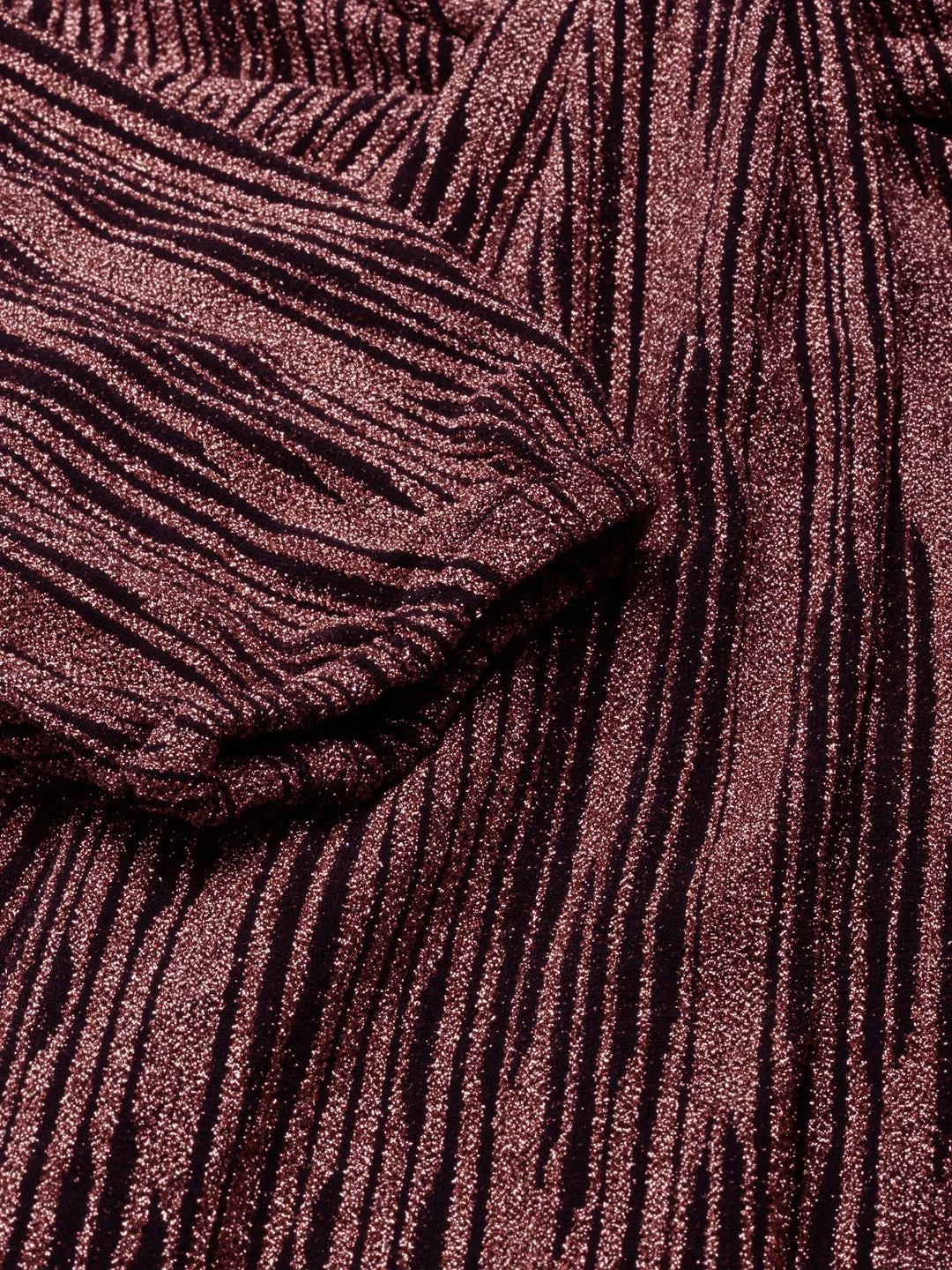 Layered Comfort Wear Women's Magenta Self Designed Cut-Out Detailed V-Neck Puff Sleeves Maxi Dress