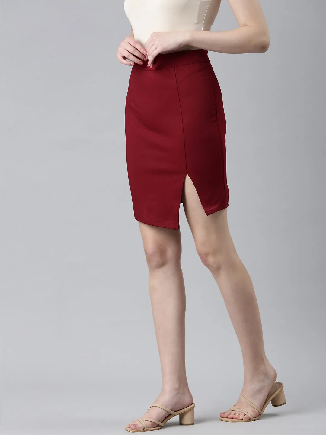 Women's Maroon Pencil Above Knee Skirt Stylish Vibe Cultural Event