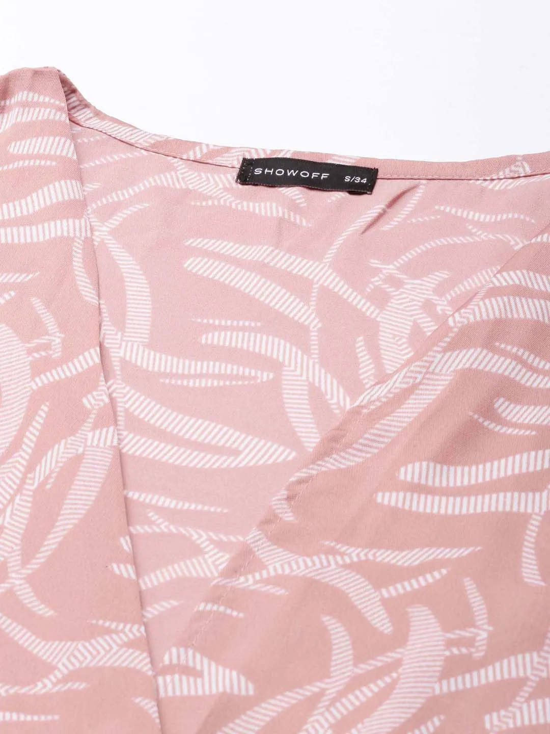 Women's Mauve Abstract Printed Flared Sleeves Tie-Ups Wrap Crop Top Comfy Layering Stretchable Weave