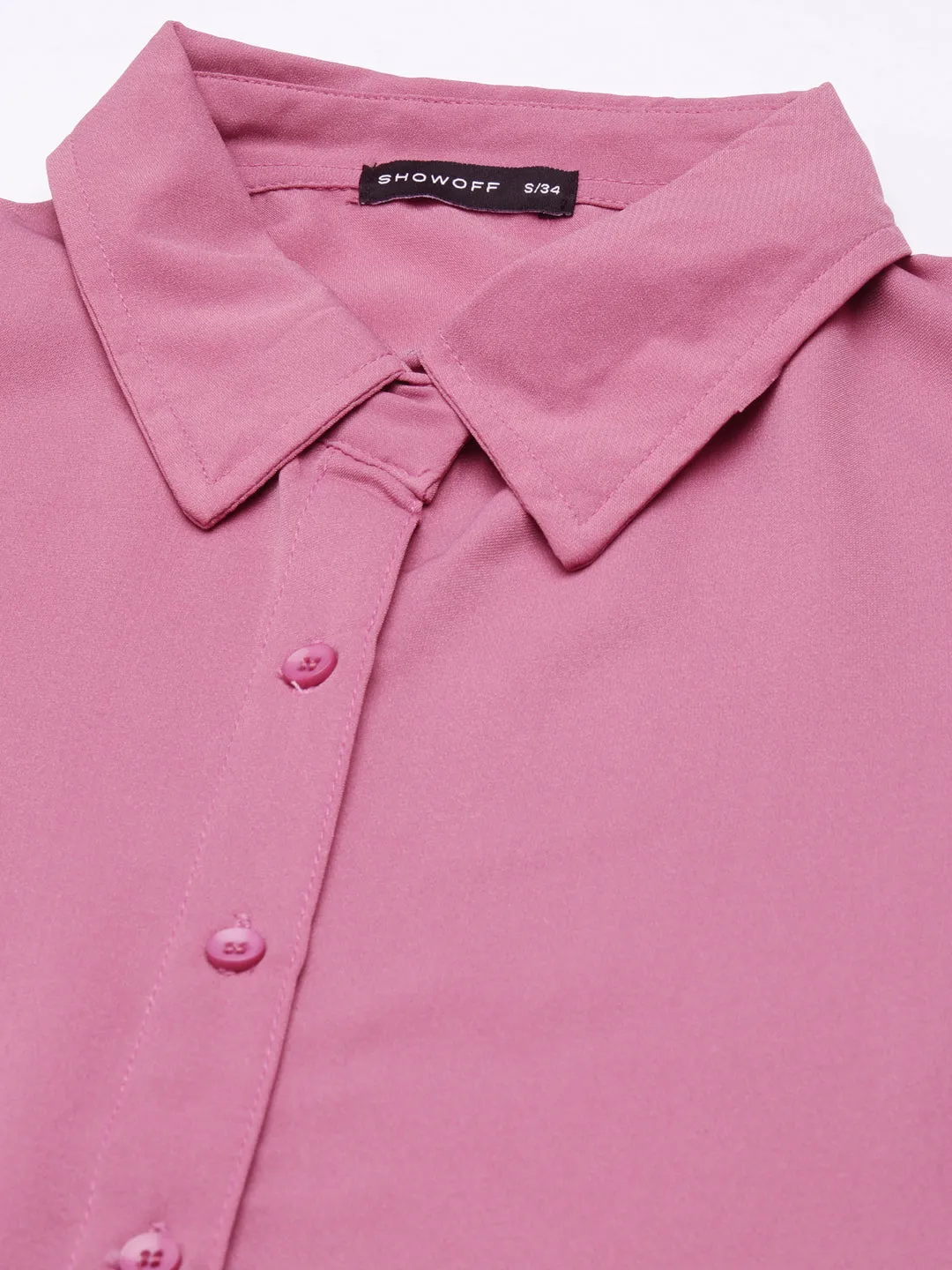 Women's Mauve Belted Georgette Shirt Style Midi Dress Natural Texture