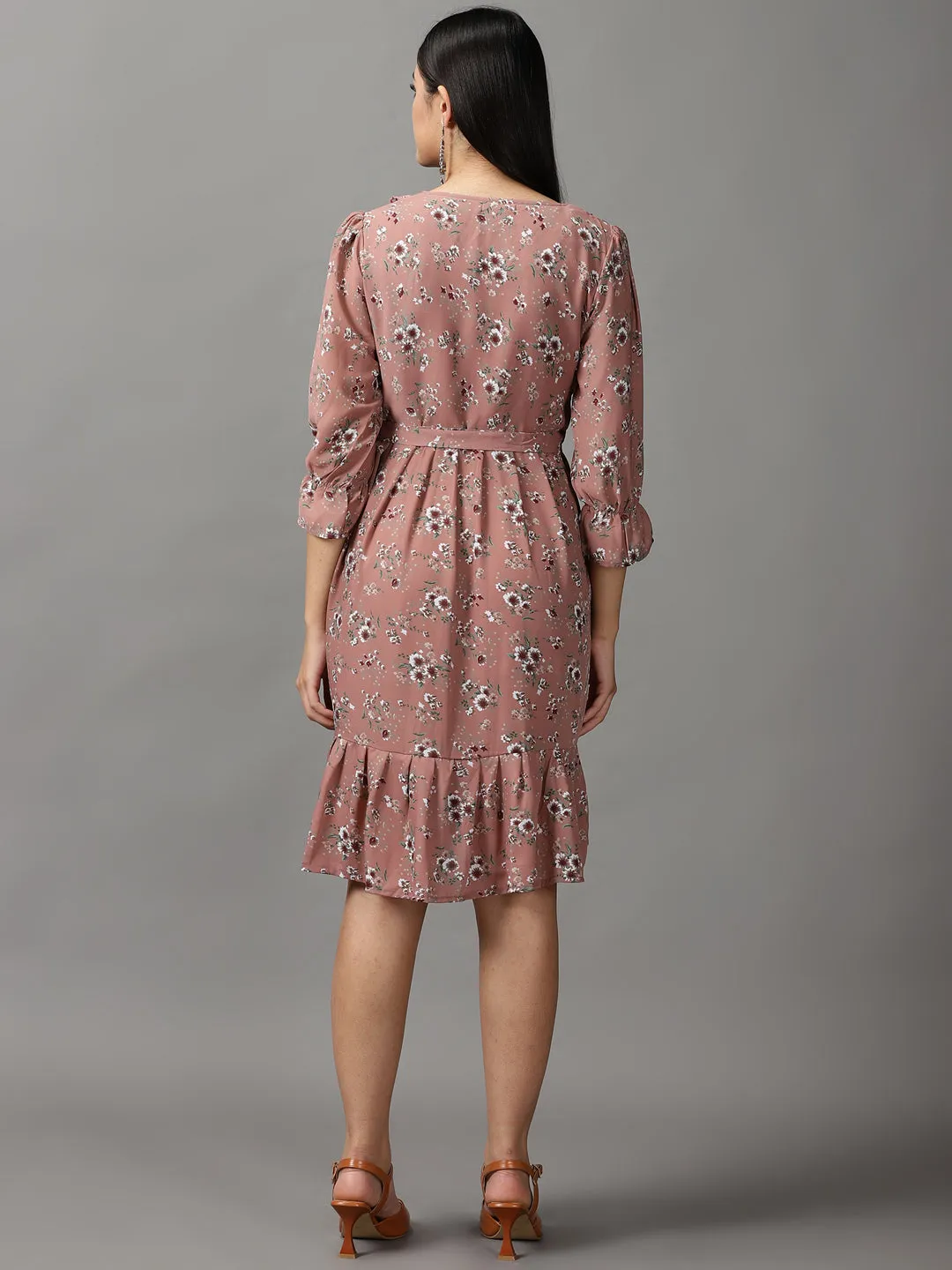 Crisp Look Women's Mauve Floral Fit & Flare Dress