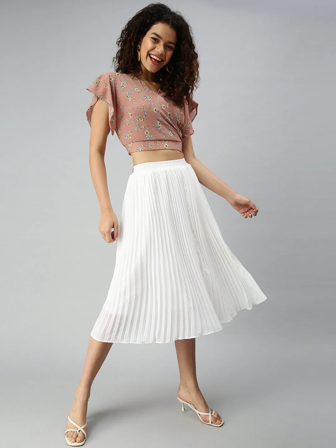 Trendy Top Women's Mauve Floral Print Georgette Wrap Crop Top