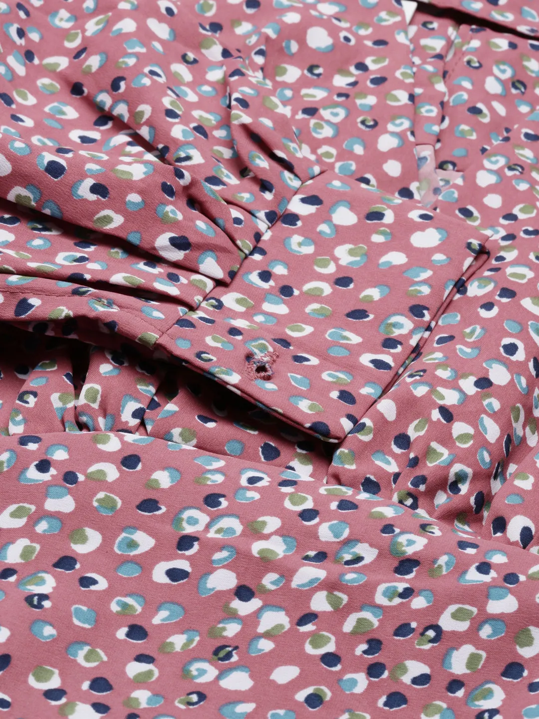 Regular fit normality Feminine Appeal Women's Mauve Floral Printed Keyhole Neck Puff Sleeves Cinched Waist Crop Top