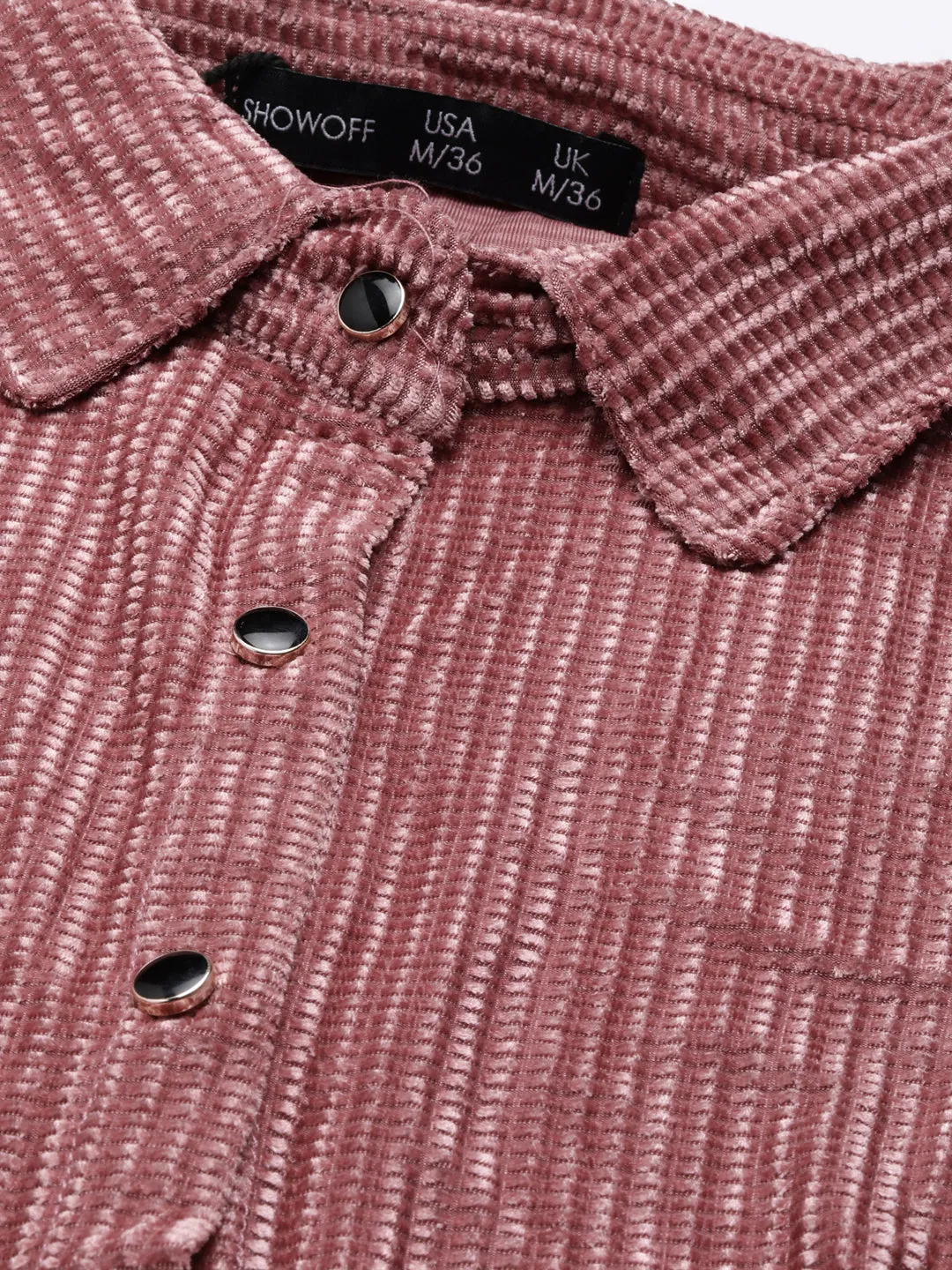 Stretch Fit Women's Mauve Self Design Shirt Style Crop Top