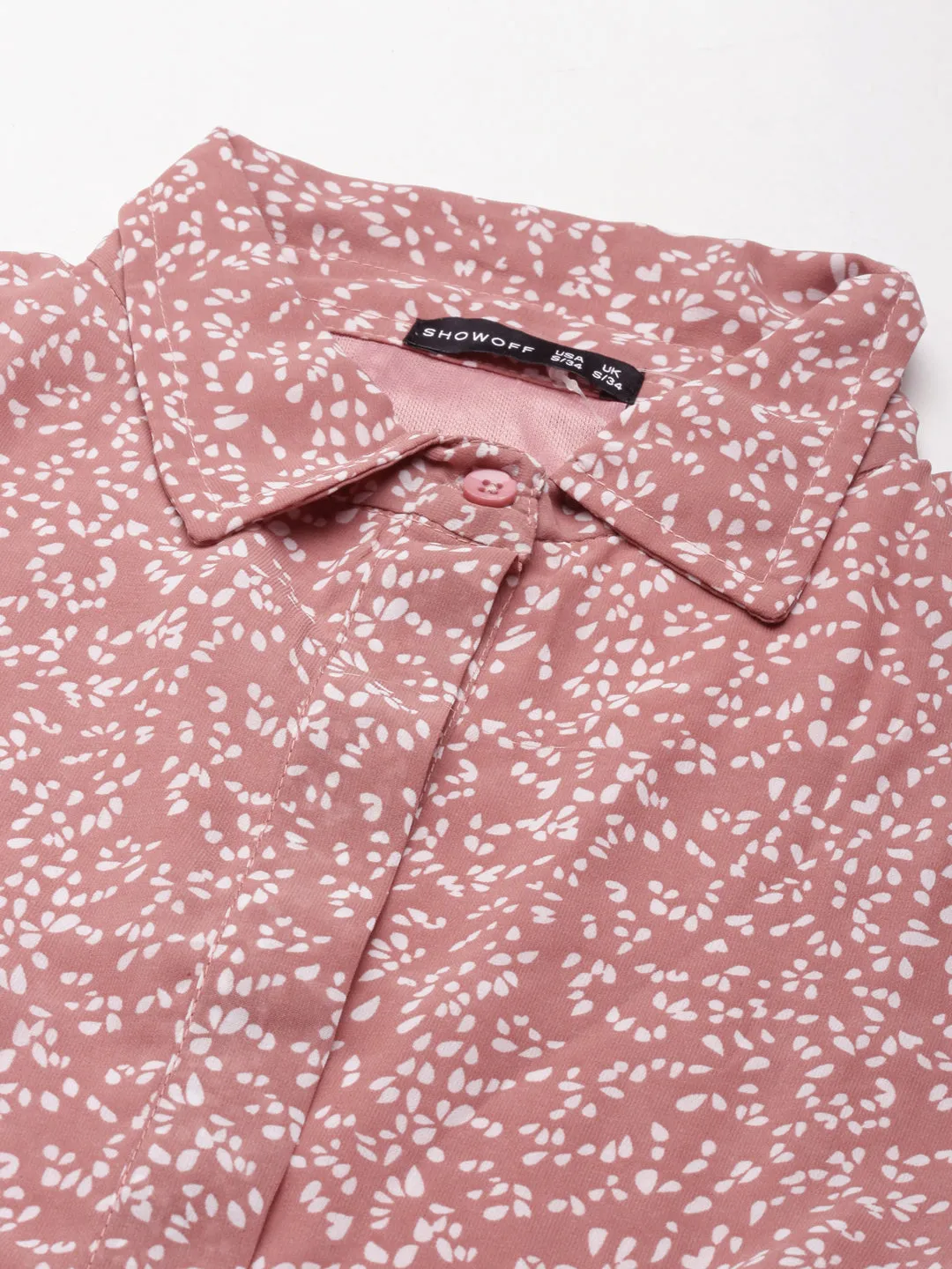 Women's Mauve Shirt Collar Cuffed Sleeves Tie-Ups Shirt Style Crop Top Urban Look Casual Performance Fit