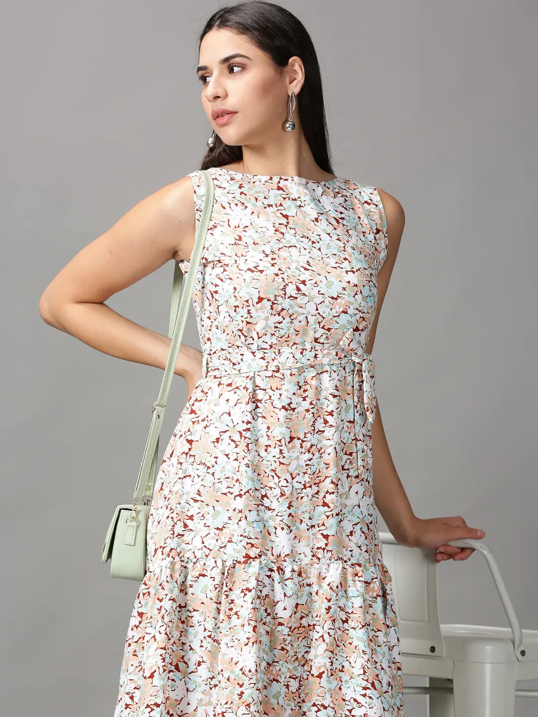 Warranty-Included Classic Motion Women's Multi Floral Fit & Flare Midi Dress