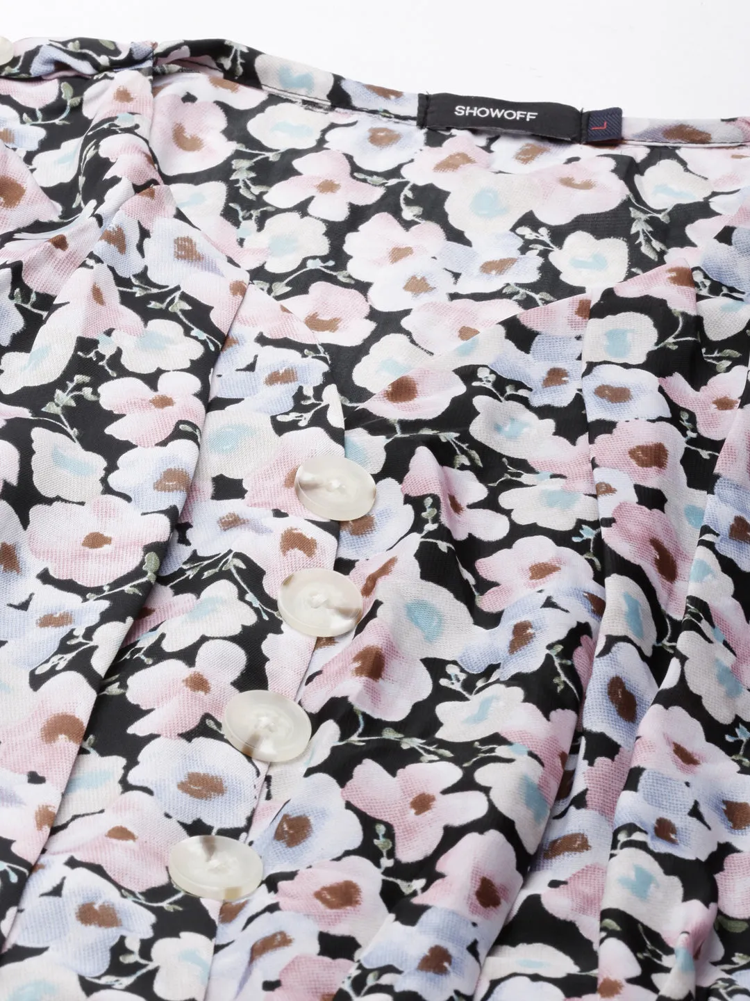 Women's Multi Floral Printed Puff Sleeve Fit & Flare Midi Dress Daily Chic