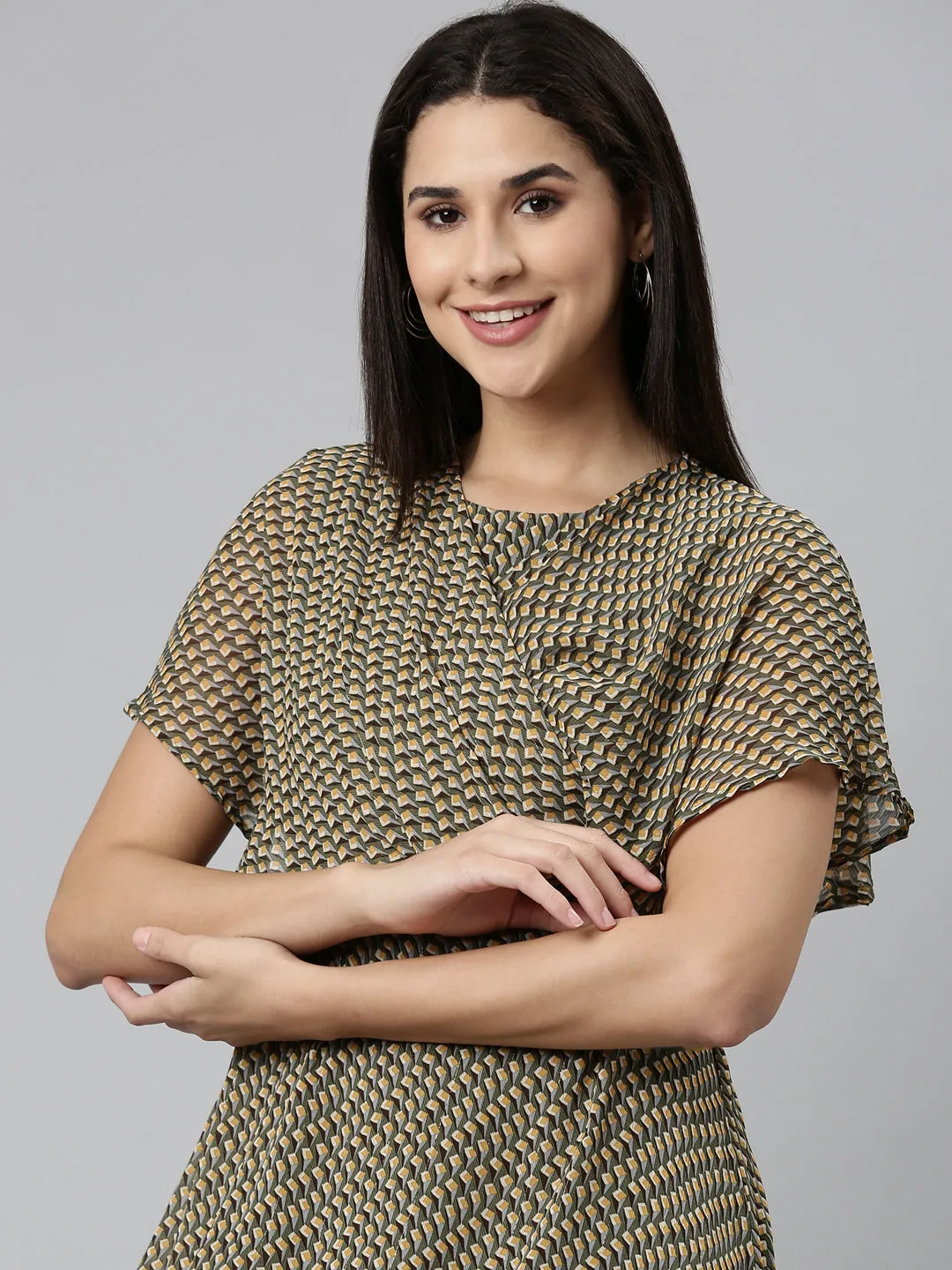 Women's Multi Geometric Printed Fit & Flare Dress Urban Ready