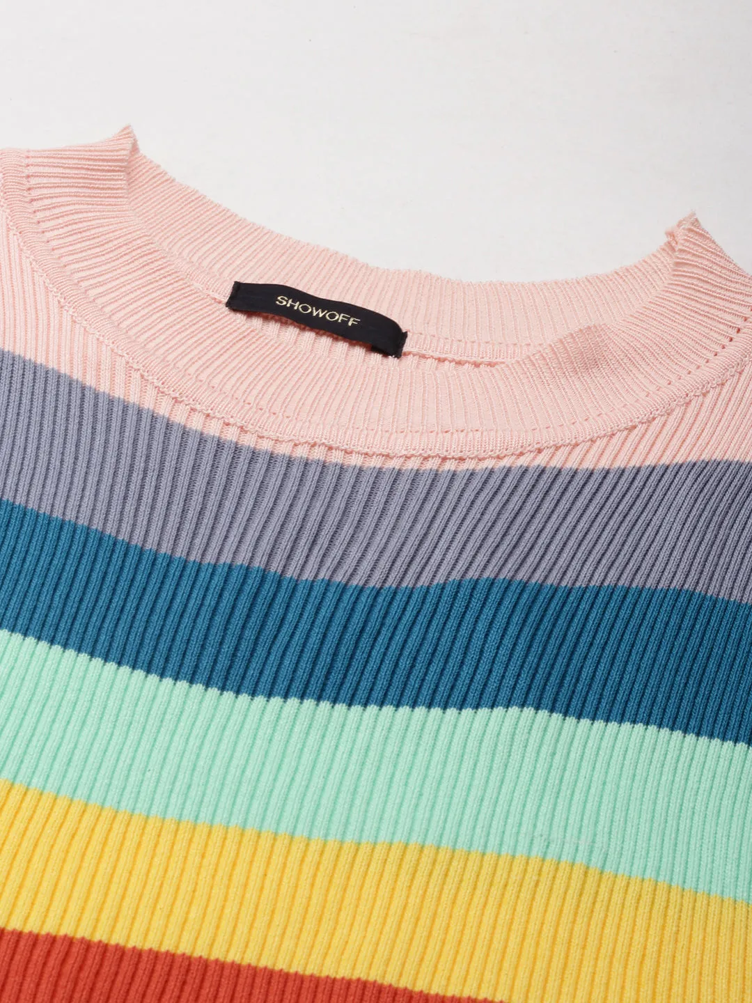 Workout AntiBacterialTreatment Women's Multi Striped Fitted Acrylic Crop Top