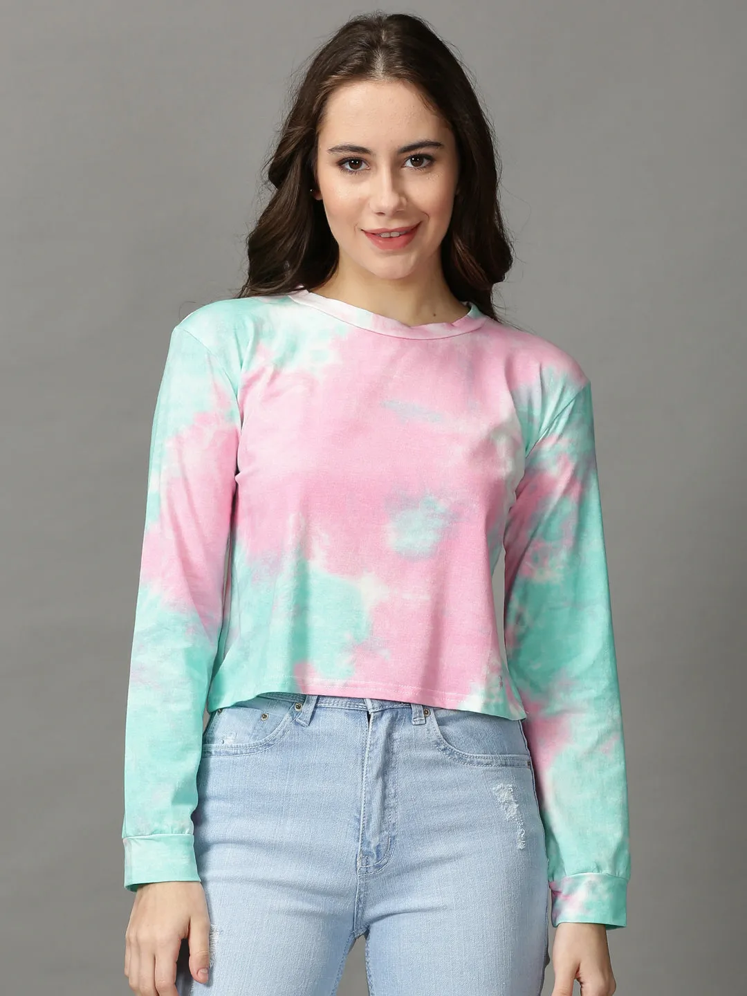 Women's Multi Tie and Dye Crop Top LightweightBlend Daily Casual