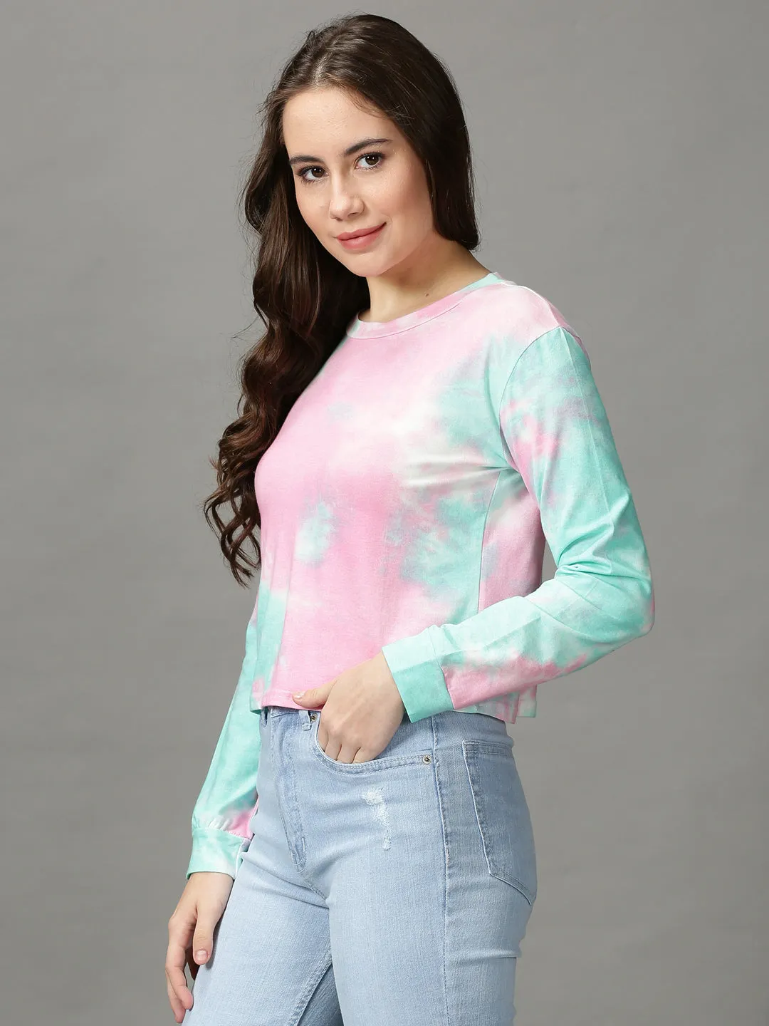 Practical Wear Layered Hem Detail Women's Multi Tie and Dye Crop Top