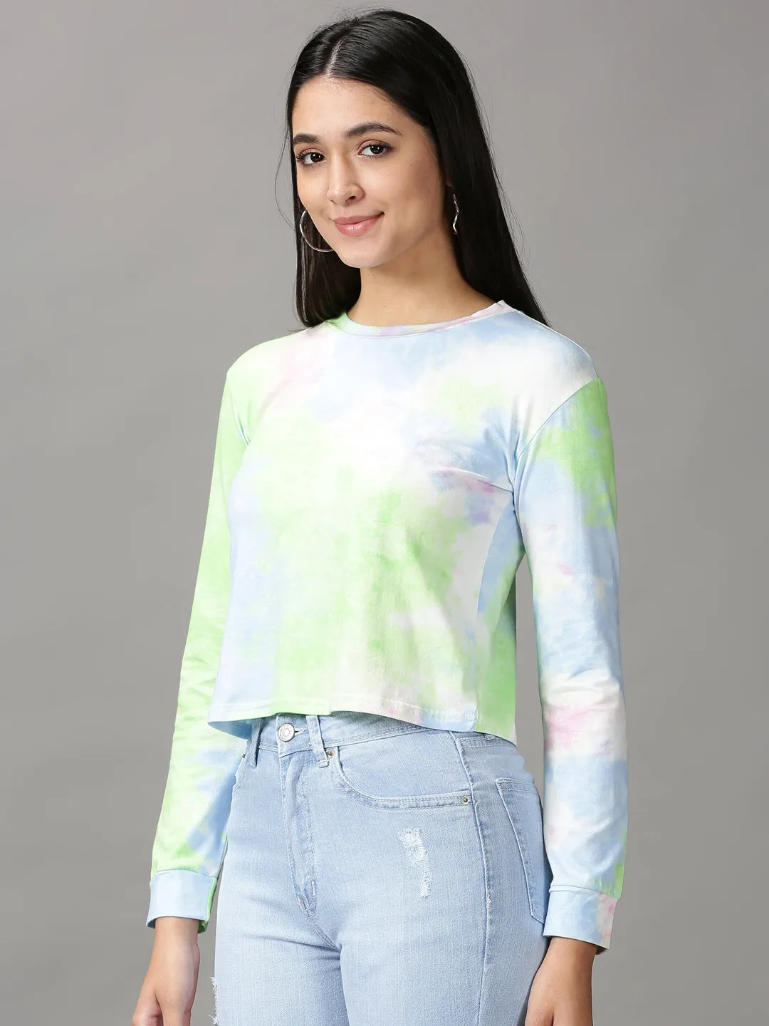 Women's Multi Tie and Dye Top Timeless and Chic Flexible Ribbed Neckline
