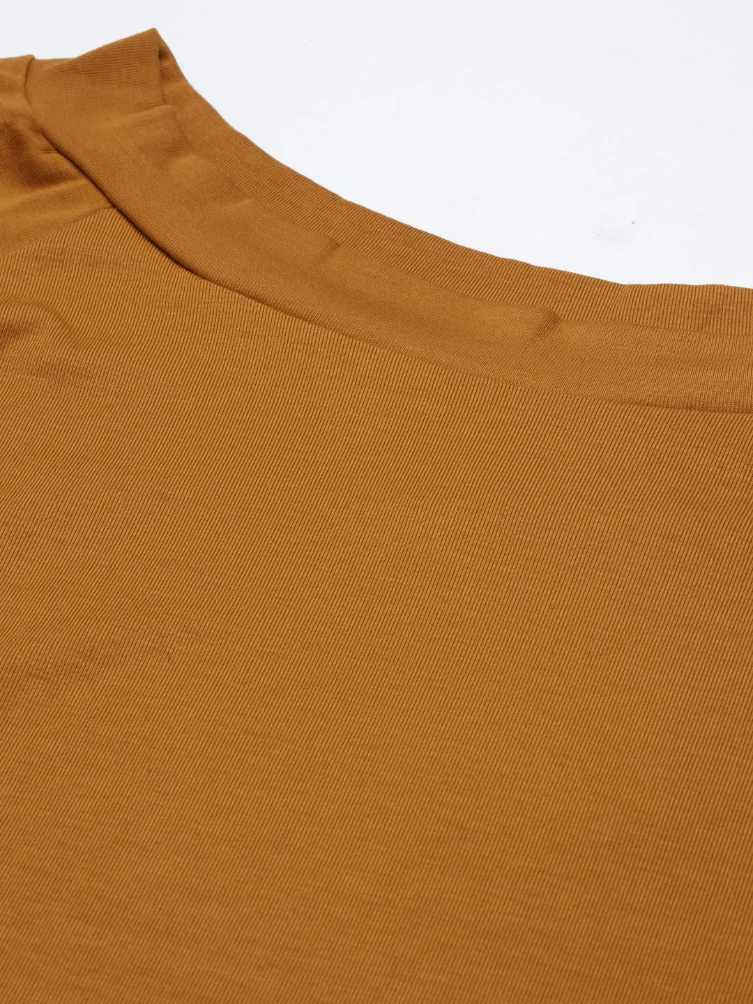 Women's Mustard Off-Shoulder Long Sleeves Bardot Top Comfy Design Side Vent Design