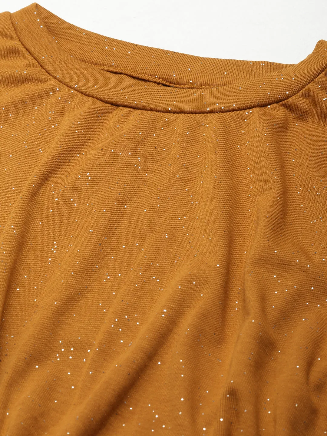 Travel convenience Affordable Fashion Women's Mustard Round Neck Gathered Crop Top