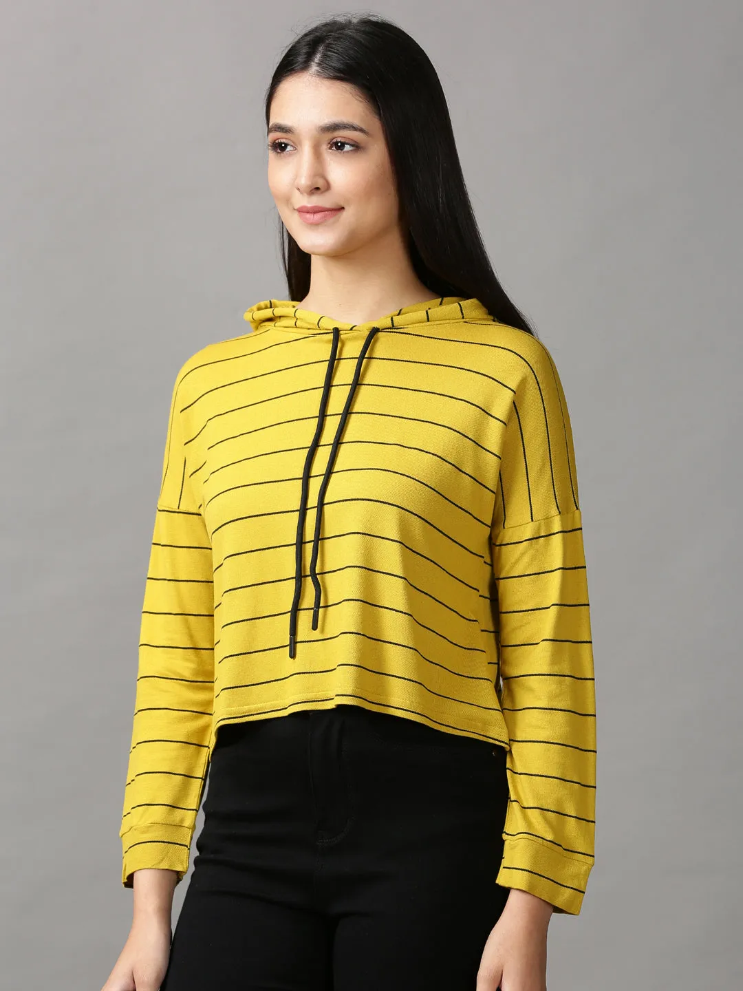 Women's Mustard Striped Crop Top Fresh Comfort Style