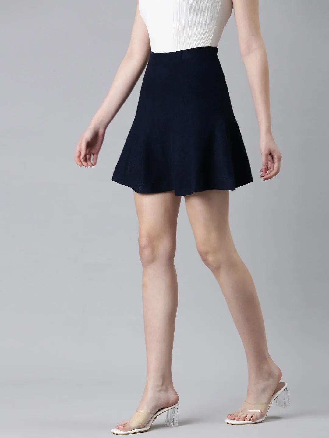 Modern Tones Women's Navy Blue Flared Pencil Skirt