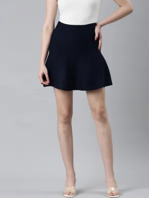 Women's Navy Blue Flared Pencil Skirt high contrast Neat Finish