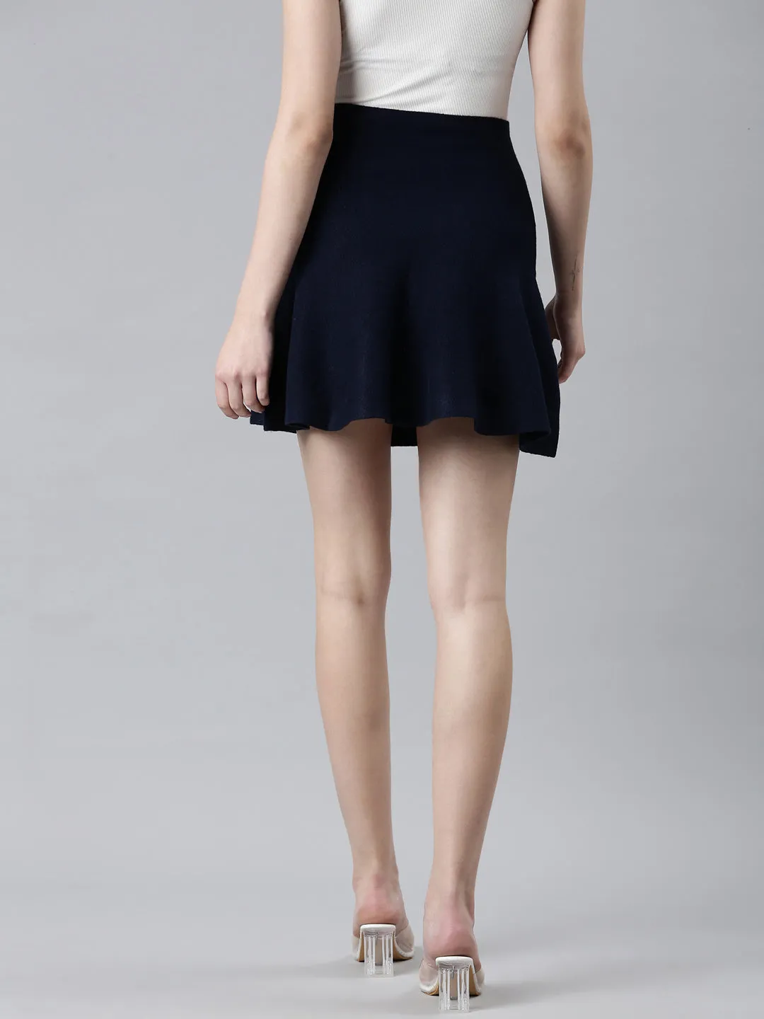 Women's Navy Blue Flared Pencil Skirt Runway Inspired Everyday Favorite