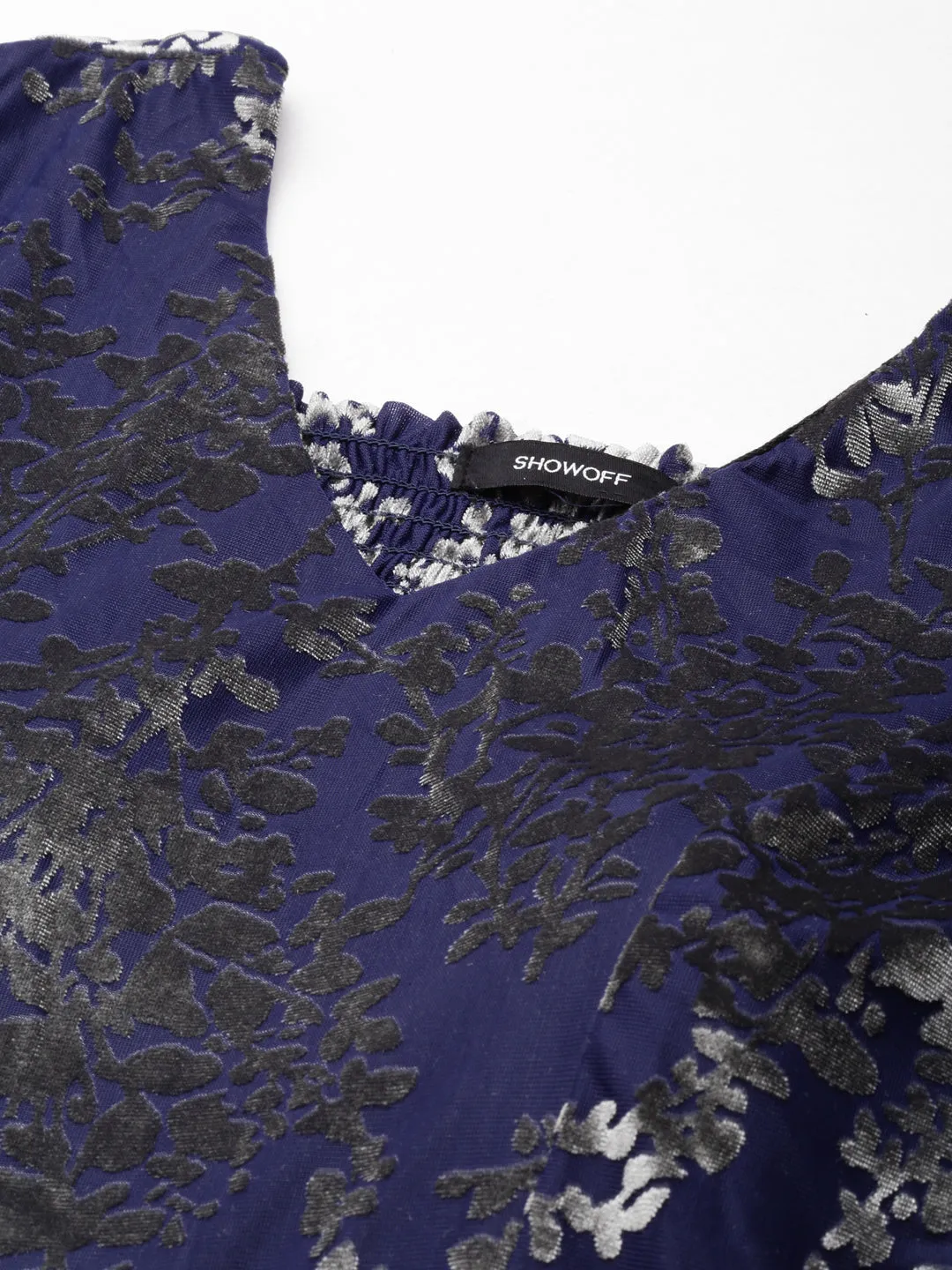 Women's Navy Blue Floral Print V-Neck Gown Maxi Dress Bright bold dress Urban Edge