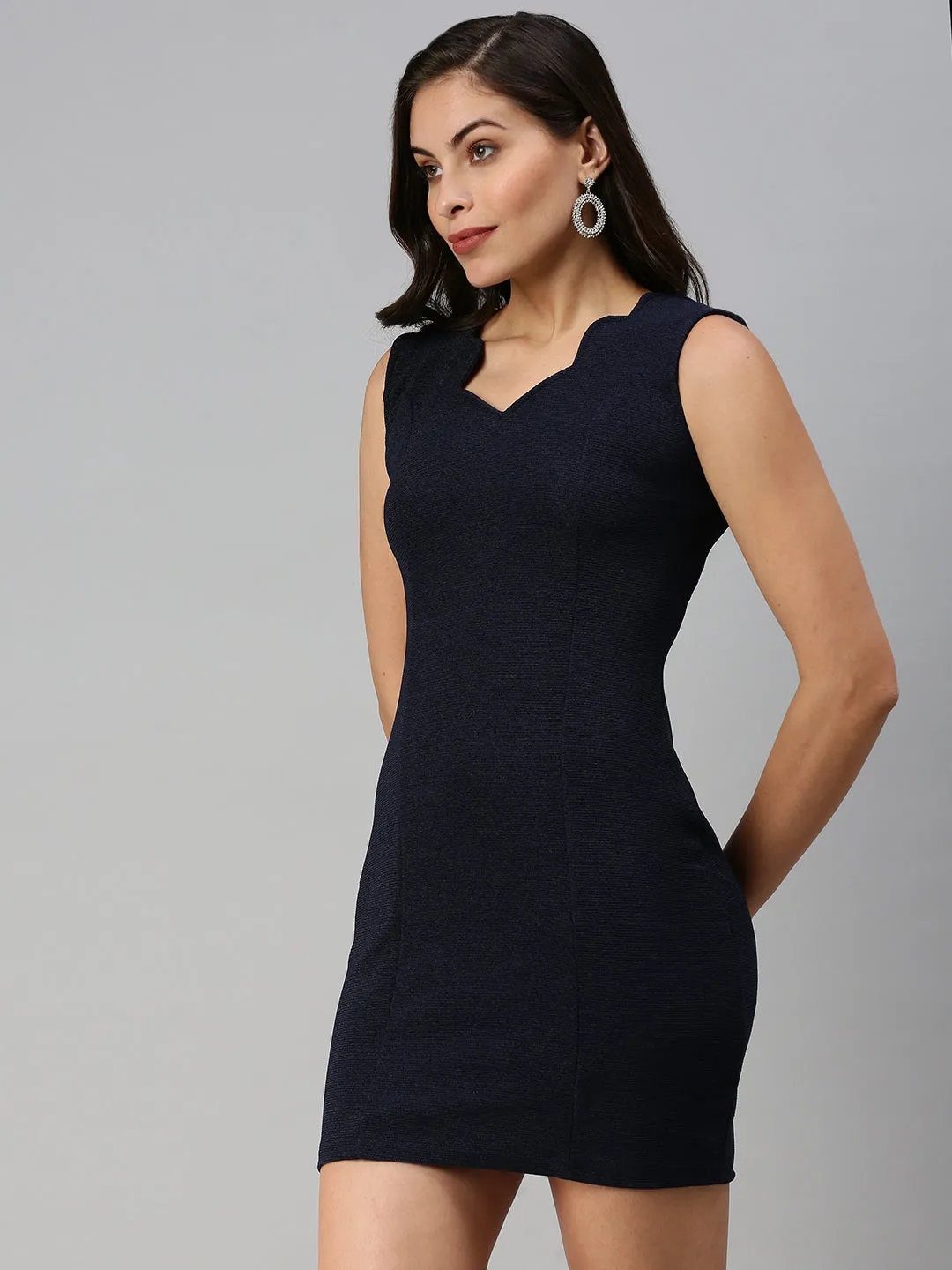 Women's Navy Blue Scuba Bodycon Dress Office Mood