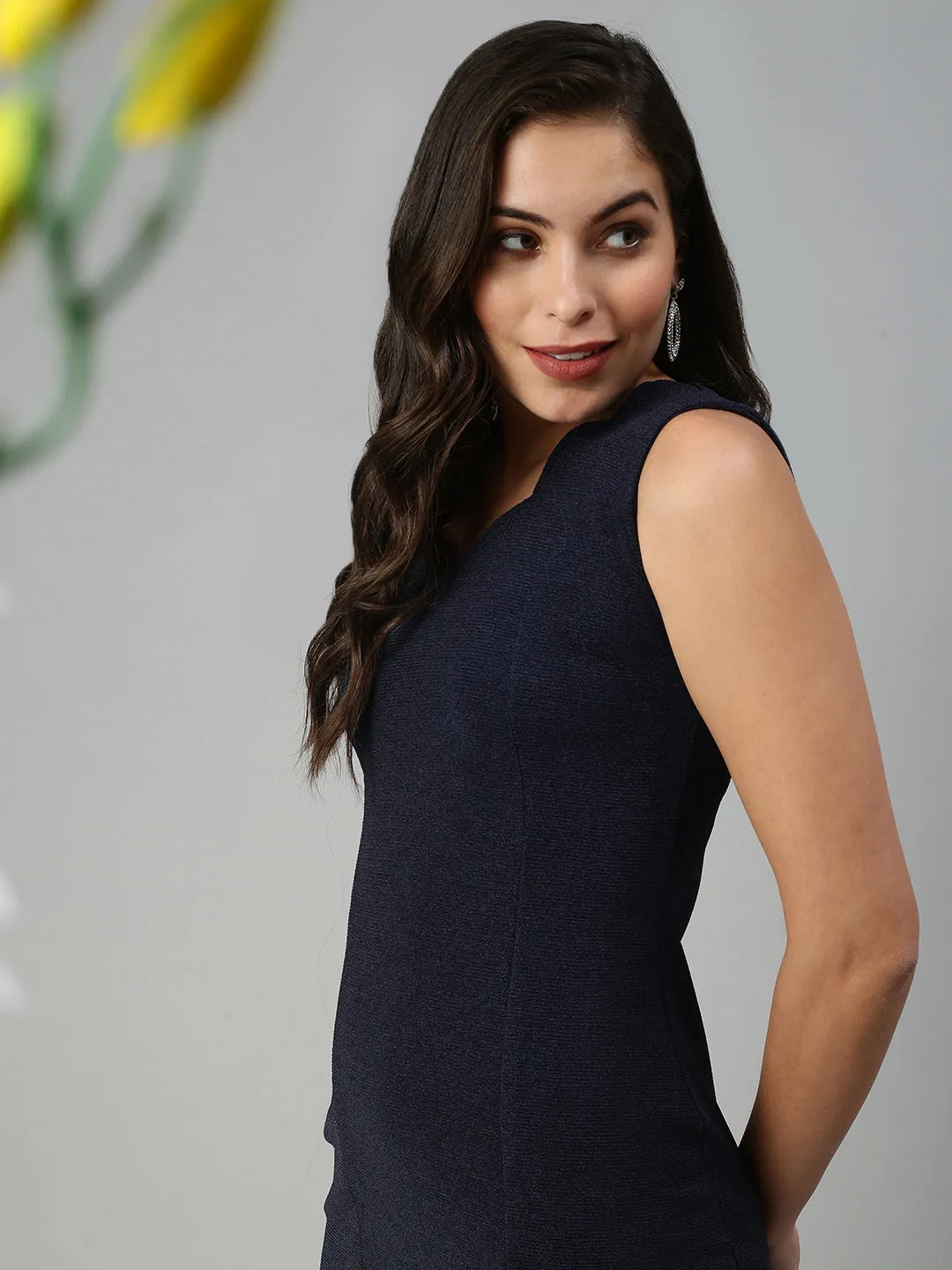 Relaxed Waistband Women's Navy Blue Scuba Bodycon Dress