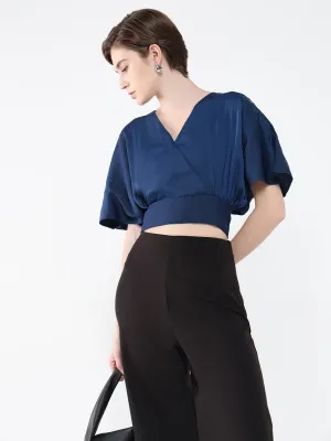 Plus size clothing Women's Navy Blue Solid V-Neck Top