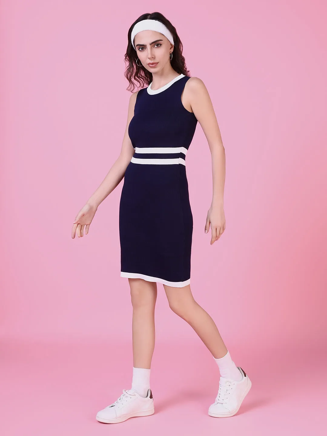 Women's Navy Blue Striped Bodycon Dress Romantic Bloom