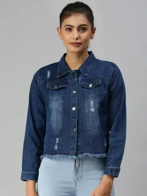 Tailored Cut Style Thermal Reflective Lining Women's Navy Blue Washed Denim Jacket