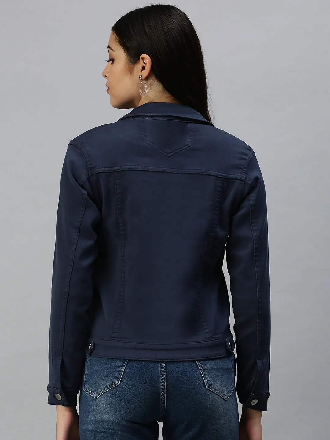 Anti Snag Fabric Women's Navy Blue Washed Denim Jacket