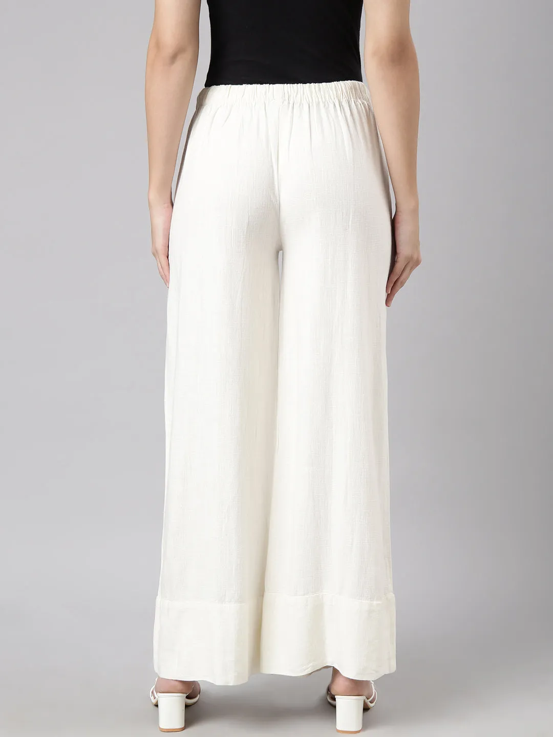 Women's Off White Wide Leg Palazzos Comfort Focused Elastic waist