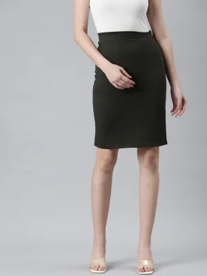 Sharp Look Wrinkle Resistant Finish Women's Olive Knee Length Pencil Skirt