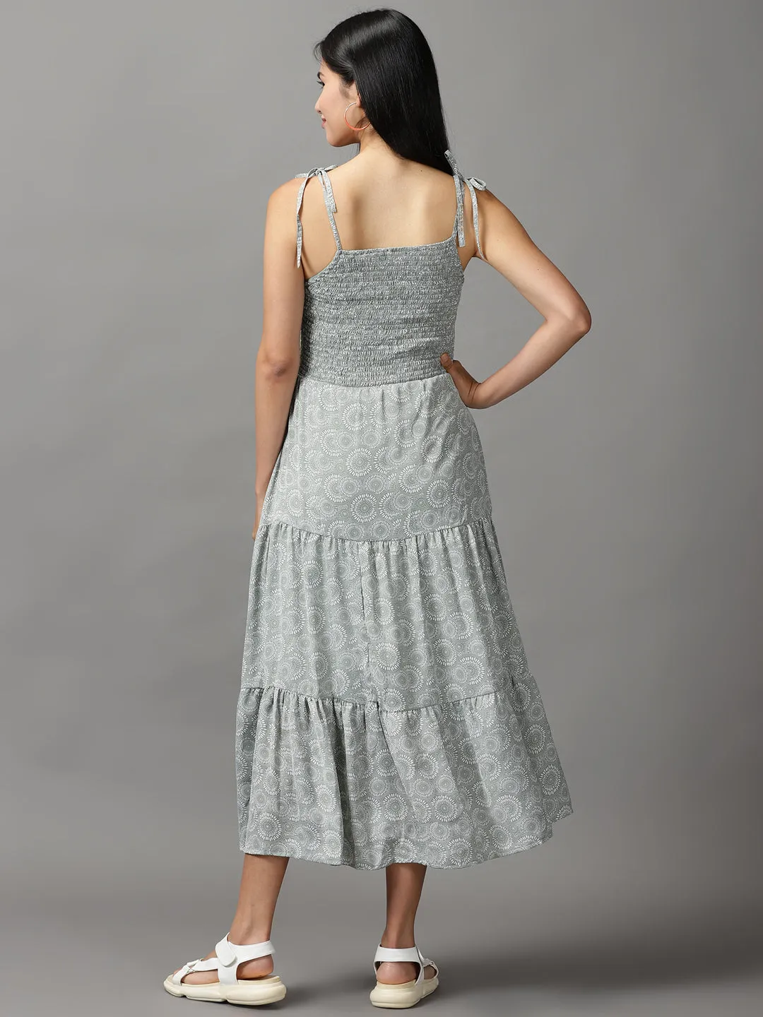 Boxy-Style Women's Olive Off Ethnic Motifs Fit & Flare Dress