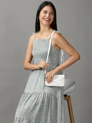 Effortless Comfort Women's Olive Off Ethnic Motifs Fit & Flare Dress