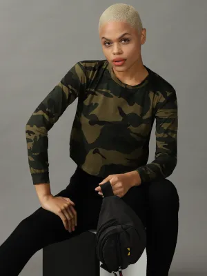 Women's Olive Printed Top Travel Style Trend