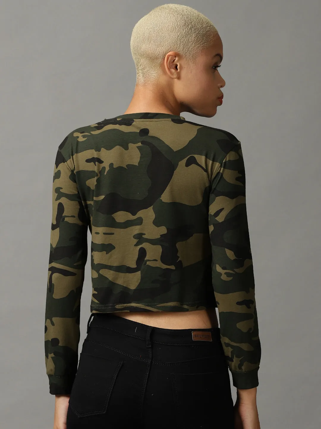 Comfort and Fit Pre Shrunk Cotton Women's Olive Printed Top