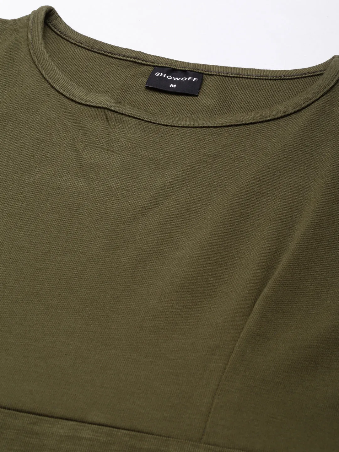 Women's Olive Round Neck T-shirt Mini Dress Skirt Flare