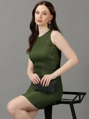 Women's Olive Sleeveless Sheath Dress Charming Comfort Smart Look
