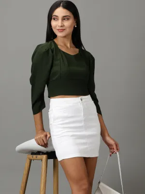 Personalized Outdoor Smart Women's Olive Sweetheart Neckline Smocking Crop Top