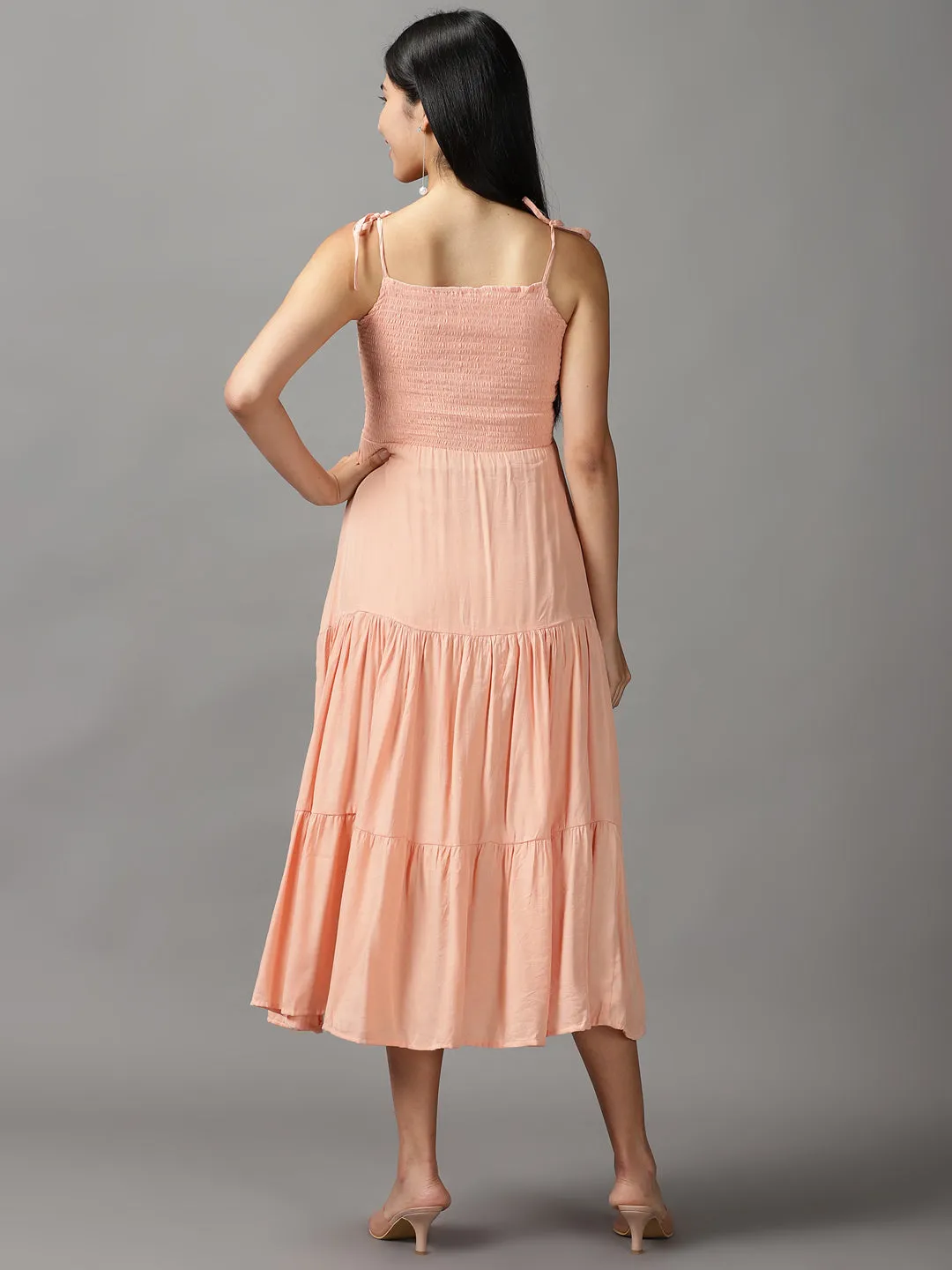 Women's Peach Crepe Fit & Flare Maxi Dress Comfortable texture travel mode