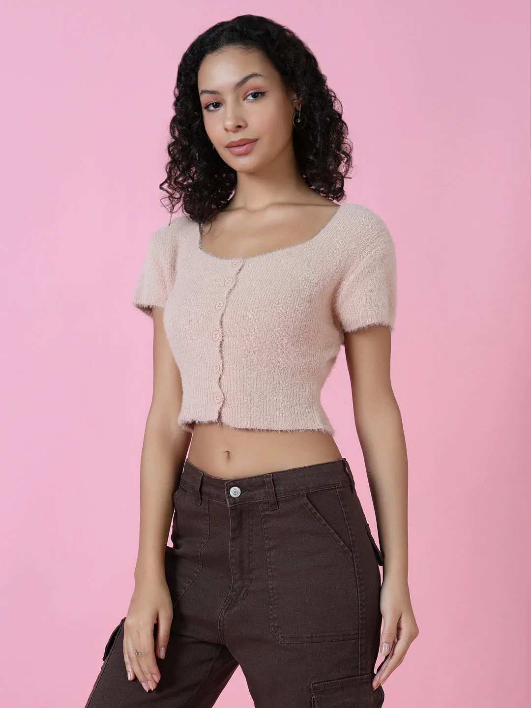 Casual layering piece Women's Peach Crop Top