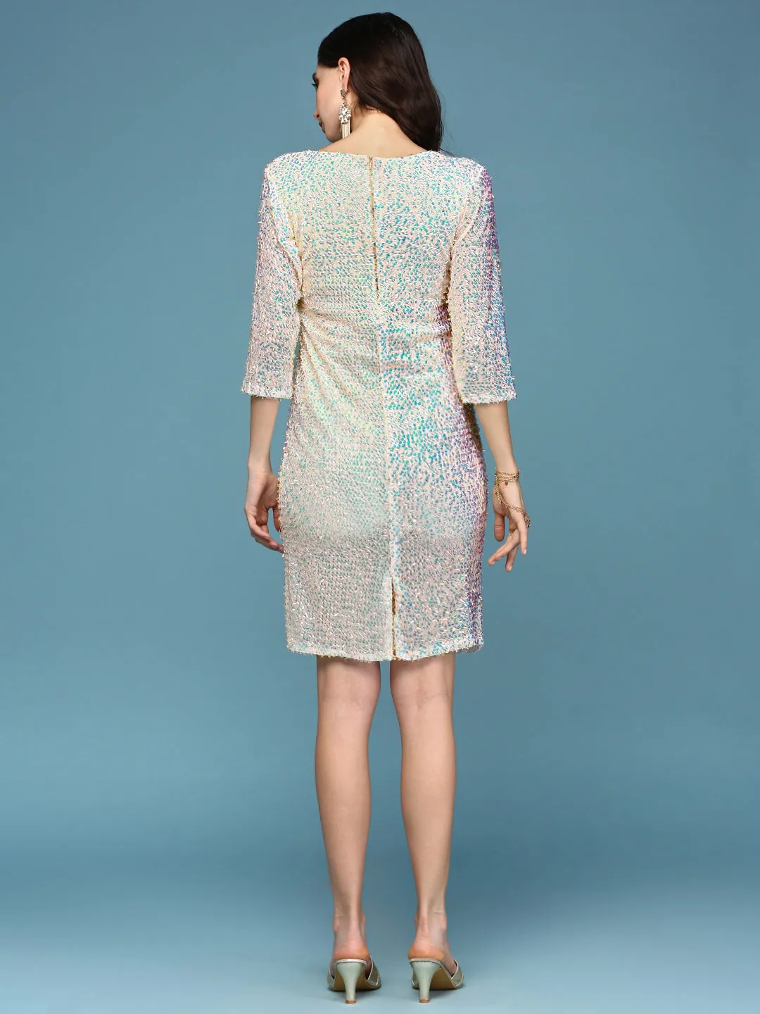 ContrastStitching Chic Balance Women's Peach Embellished Bodycon Dress